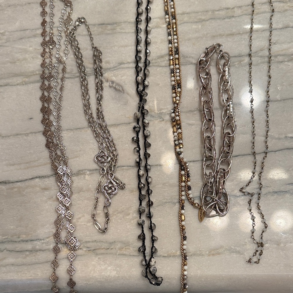 Necklace bundle mostly silver tones